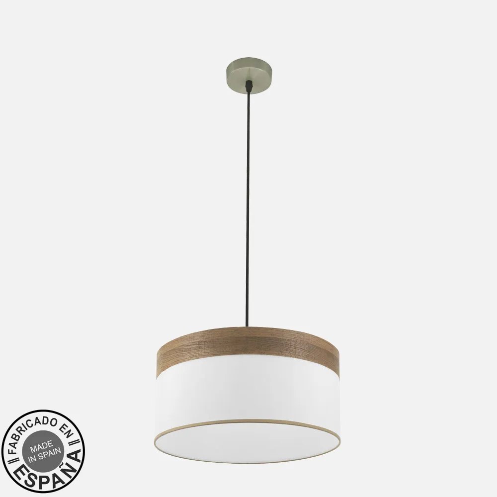 175494084 - Colgante Cloe 1xe27 Cuero/blanca-madera Oscura Regx40x40 cm