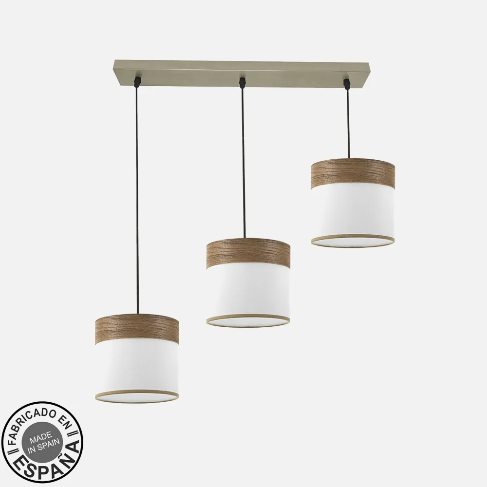 175493084 - Regleta Cloe 3xe27 Cuero/blanca-madera Oscura Regx60x16 cm