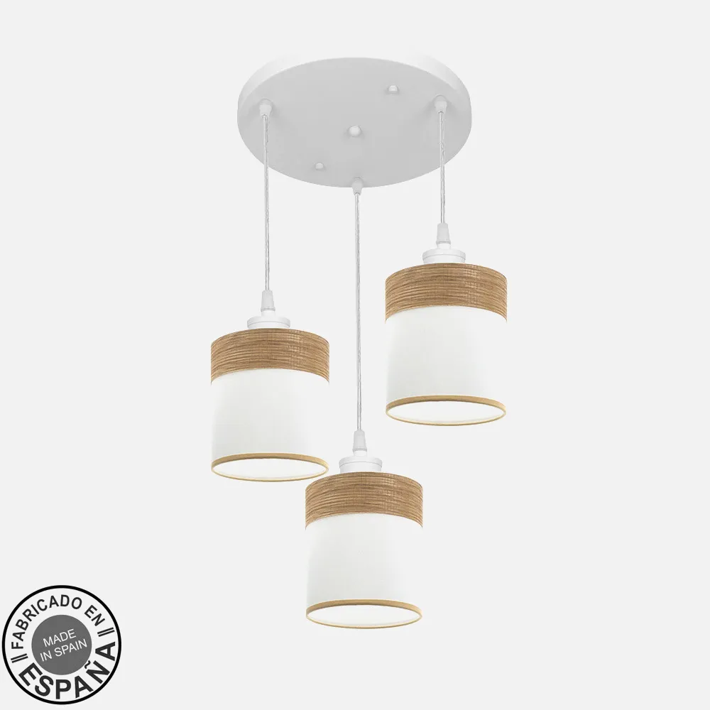 175483085 - Plafon Cloe 3xe27 Blanco/blanca-madera Clara Regx42x42 cm