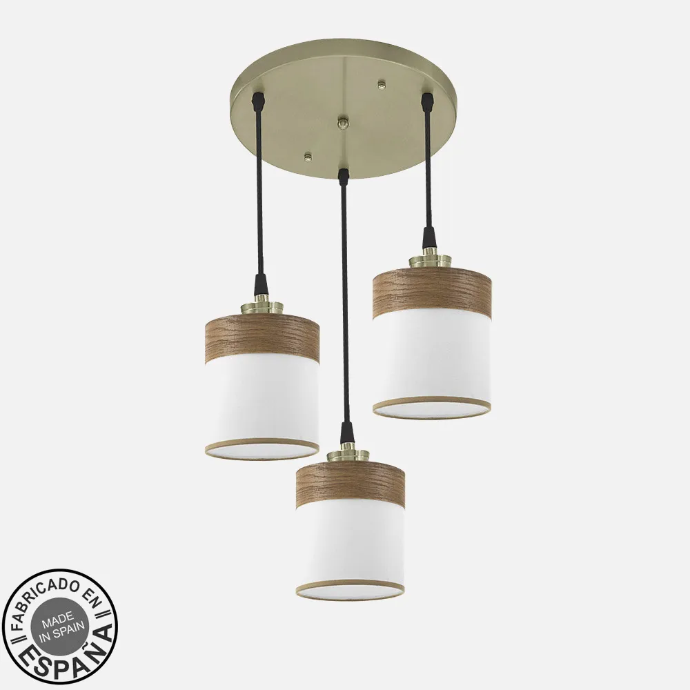 175483084 - Plafon Cloe 3xe27 Cuero/blanca-madera Oscura Regx42x42 cm