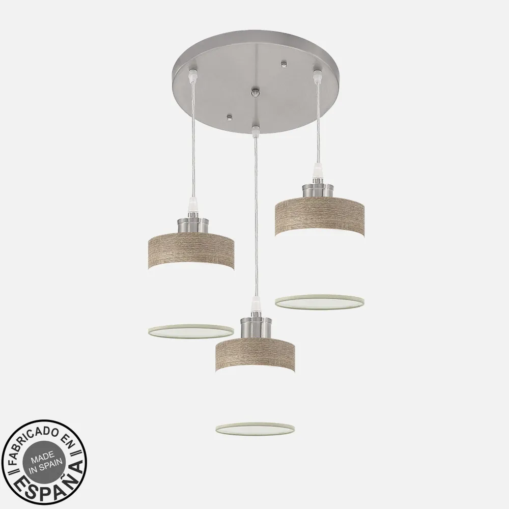 175483083 - Plafon Cloe 3xe27 Niquel/blanca-madera Gris Regx42x42 cm