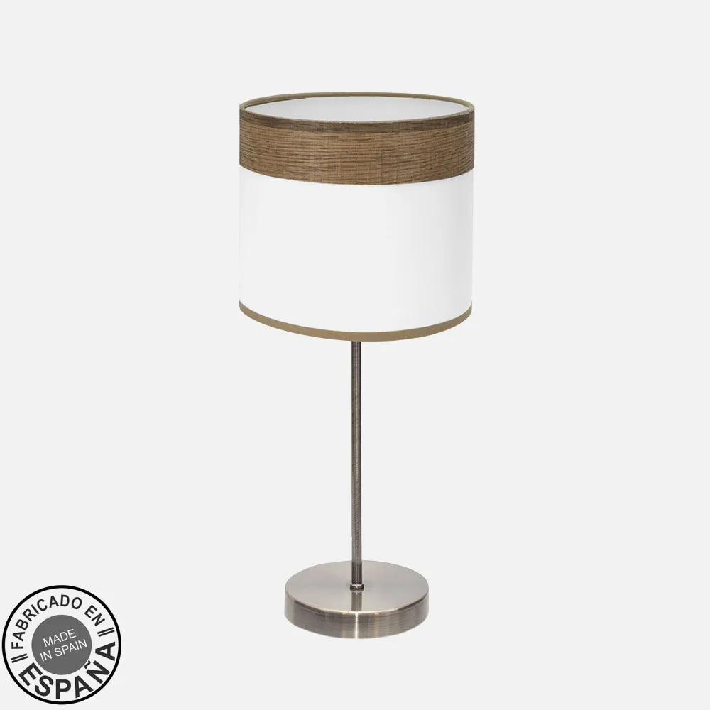 Sobremesa Cloe 1xe14 Cuero/blanca-madera Oscura 42x18x18 cm