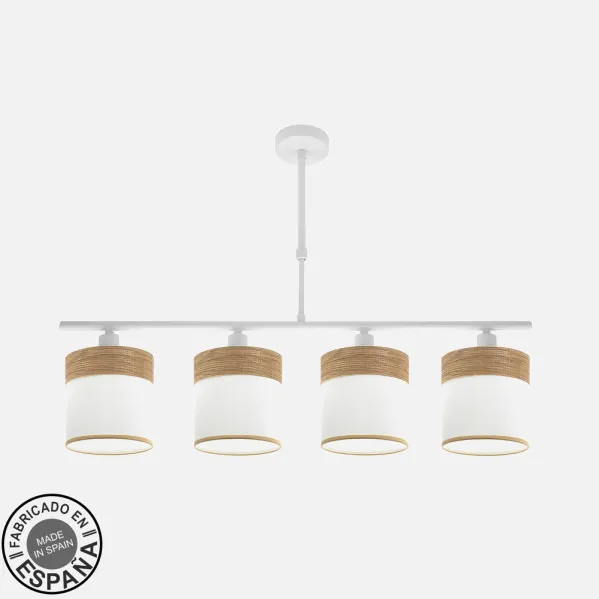 Lampara Cloe 4xe14 Blanca/blanca-madera Clara Regx75x14 cm