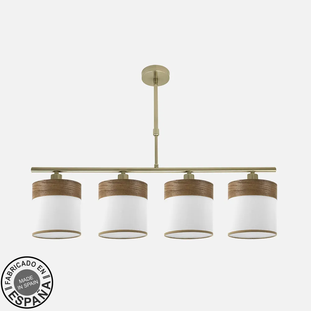 175454084 - Lampara Cloe 4xe14 Cuero/blanca-madera Oscura Regx75x14 cm