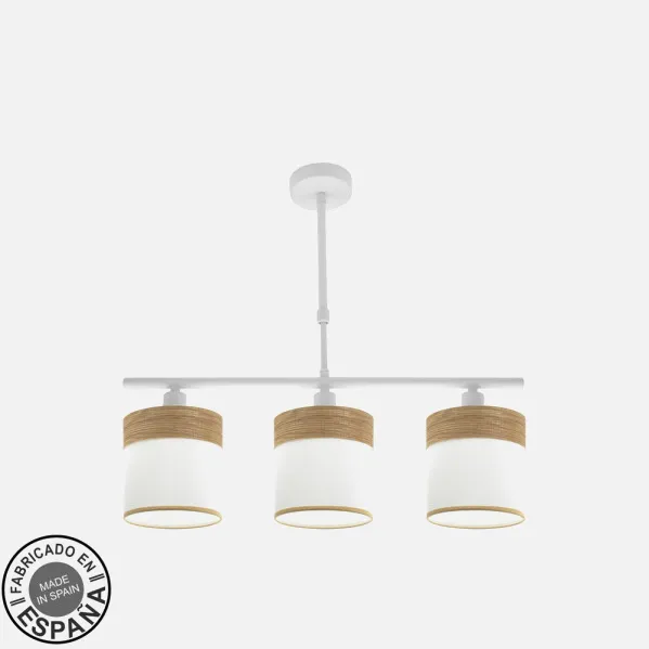 Lampara Cloe 3xe14 Blanca/blanca-madera Clara Regx55x14 cm