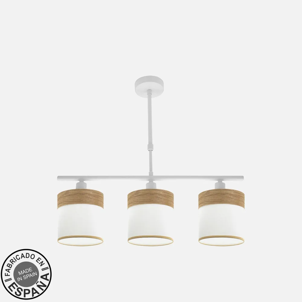 175453085 - Lampara Cloe 3xe14 Blanca/blanca-madera Clara Regx55x14 cm