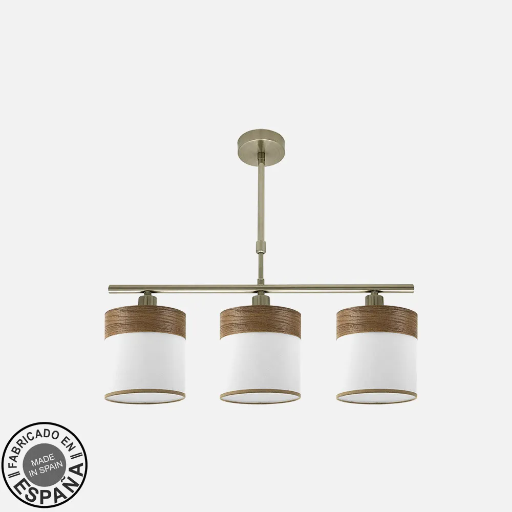 175453084 - Lampara Cloe 3xe14 Cuero/blanca-madera Oscura Regx55x14 cm