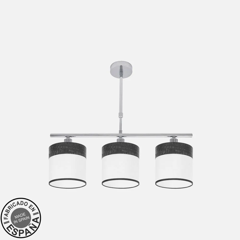 175453009 - Lampara Cloe 3xe14 Cromo/blanca-madera Negra Regx55x14 cm