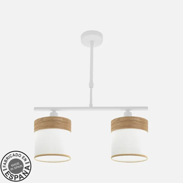 Lampara Cloe 2xe14 Blanca/blanca-madera Clara Regx43x14 cm