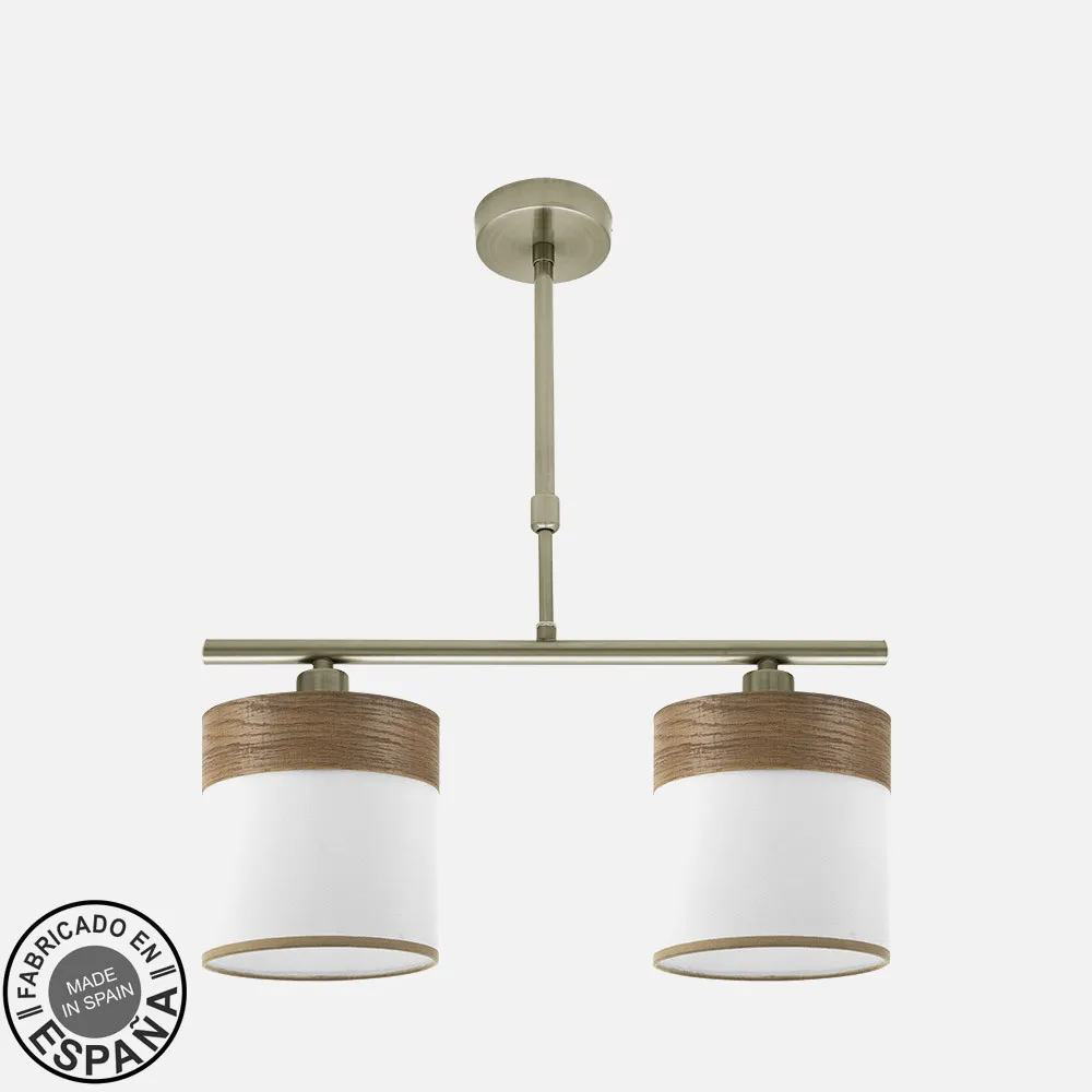 175452084 - Lampara Cloe 2xe14 Cuero/blanca-madera Oscura Regx43x14 cm