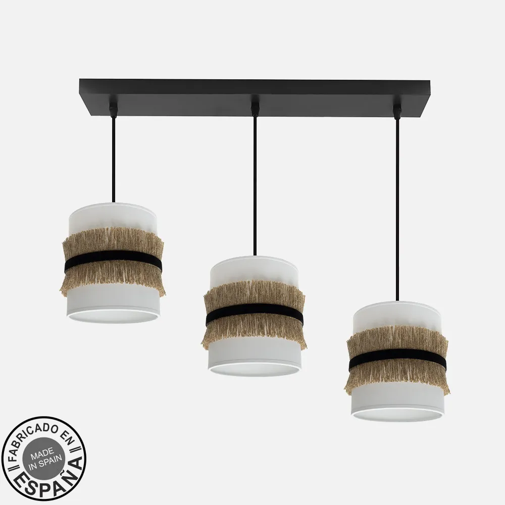 227193101 - Batten light Angola 3xe27 Black/white-jute Regx60x16cm
