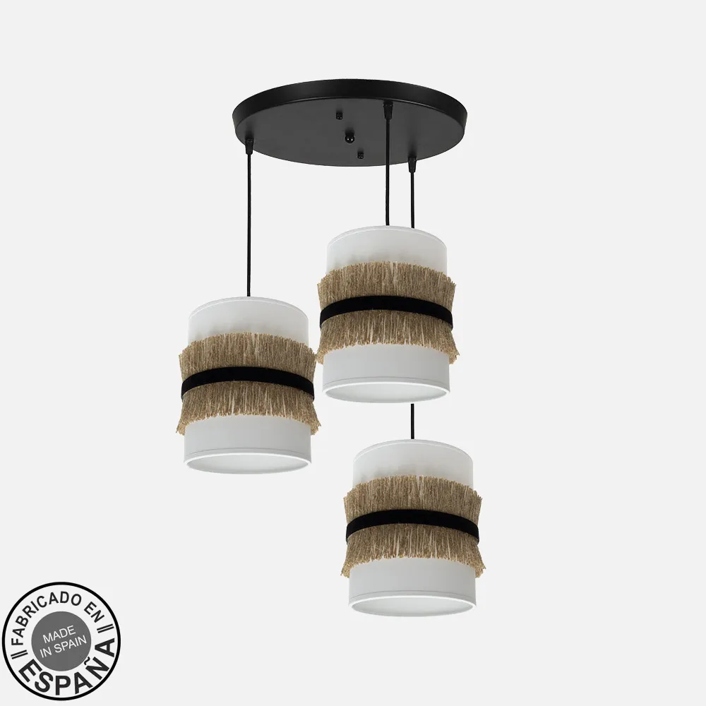 227183001 - Ceiling light Angola 3xe27 Black/white-jute Regx42x42 Cm