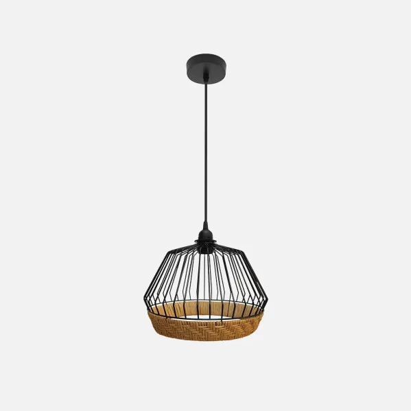 Colgante Hugo 1xe27 Negro/natural Regx25x25cm C/metal Y Rattan