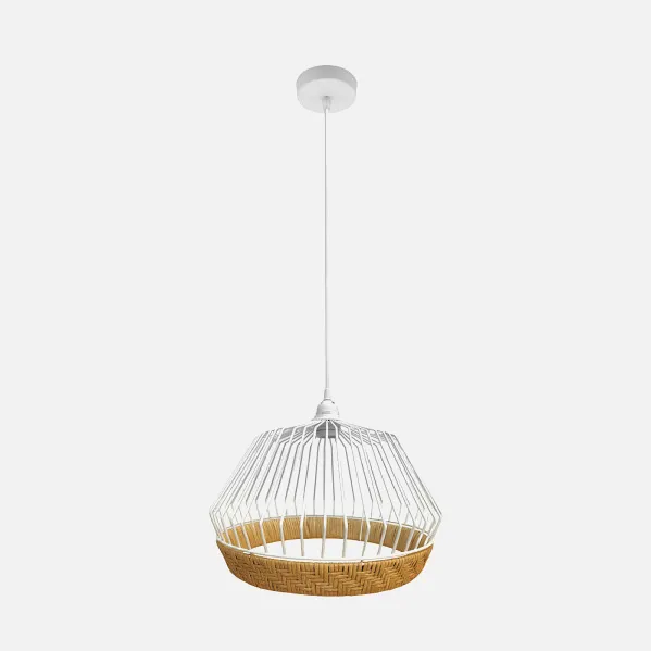 Pendant light Hugo 1xe27 White/natural Regx25x25cm C/metal And Rattan