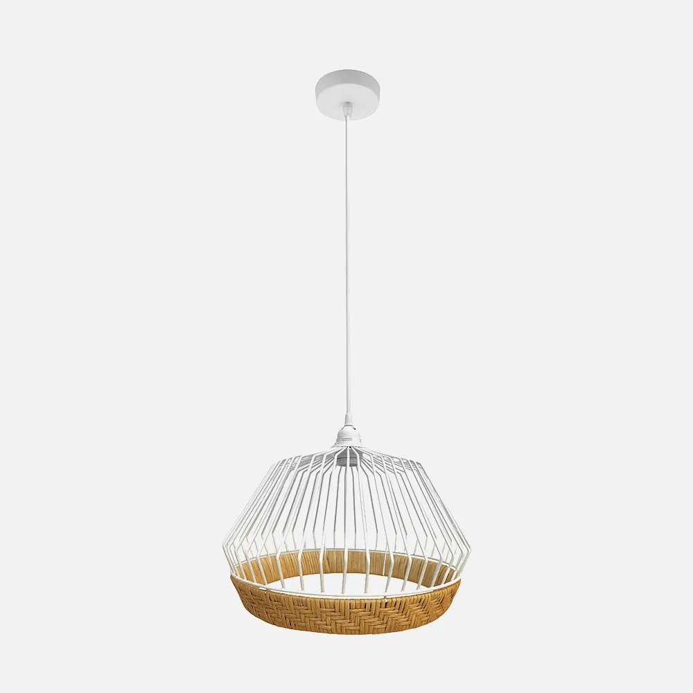 218292568 - Colgante Hugo 1xe27 Blanco/natural Regx25x25cm C/metal Y Rattan