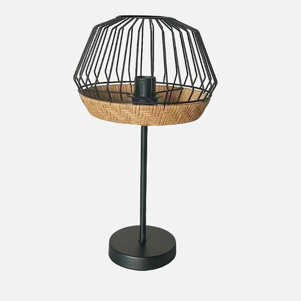 218271088 - Sobremesa Hugo 1xe27 Negro/natural 46x25x25cm C/metal Y Rattan
