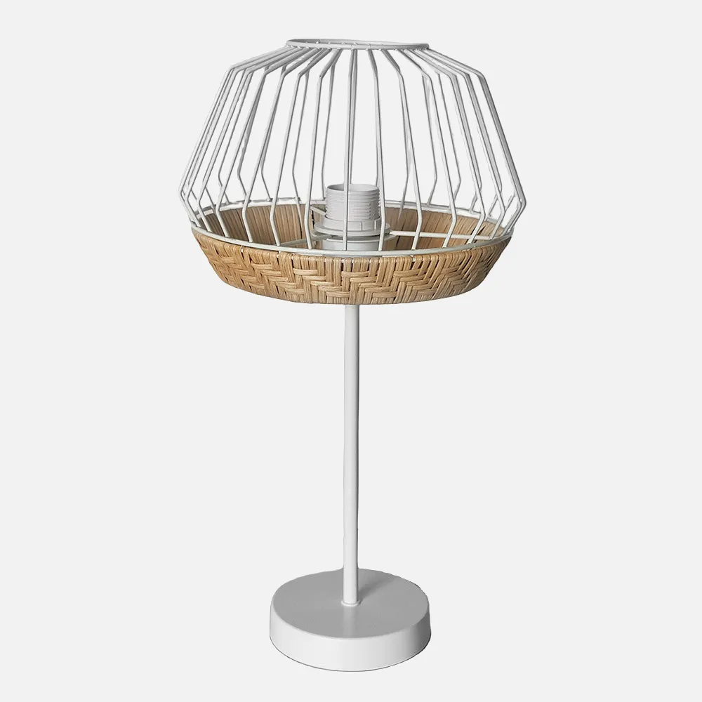 218271068 - Sobremesa Hugo 1xe27 Blanco/natural 46x25x25cm C/metal Y Rattan
