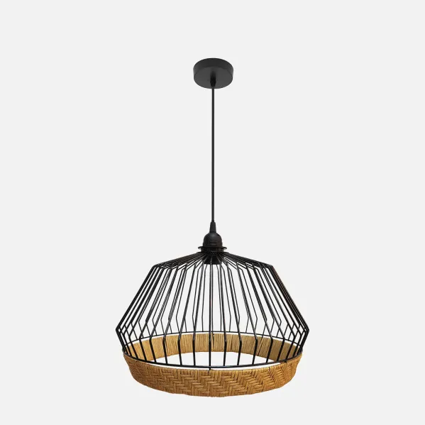 Pendant light Hugo 1xe27 Black/natural Regx36x36cm C/metal And Rattan