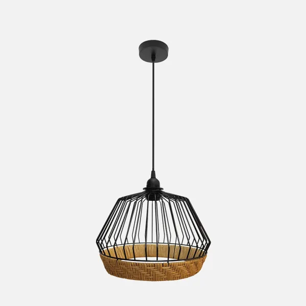 Colgante Hugo 1xe27 Negro/natural Regx30x30cm C/metal Y Rattan