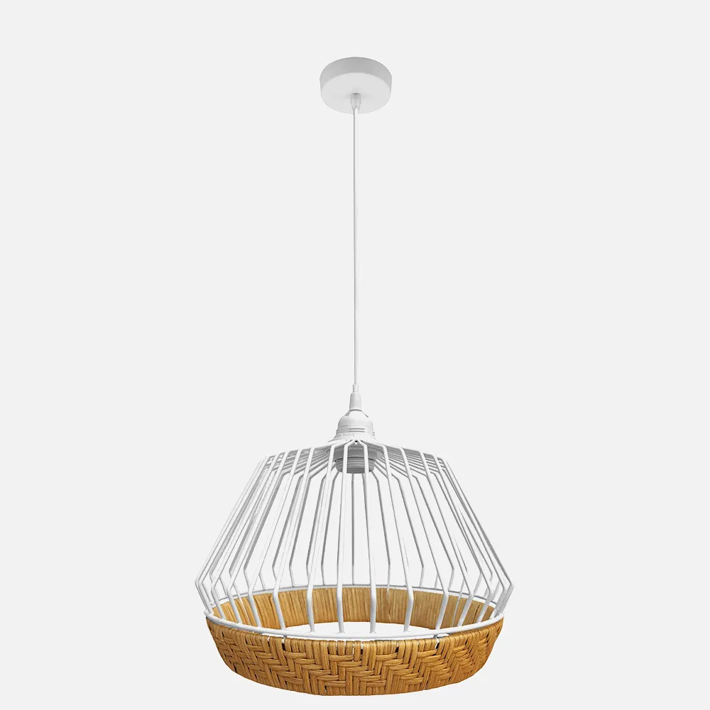 218293068 - Colgante Hugo 1xe27 Blanco/natural Regx30x30cm C/metal Y Rattan