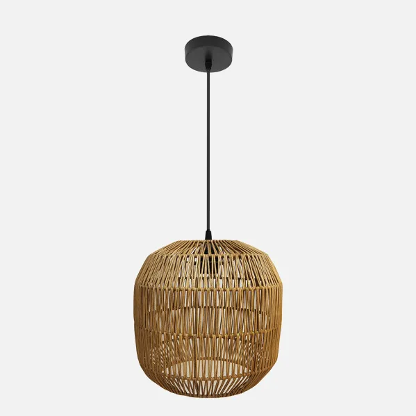 Colgante Fabio 1xe27 Negro/natural Regx33x33cm C/metal Y Rattan