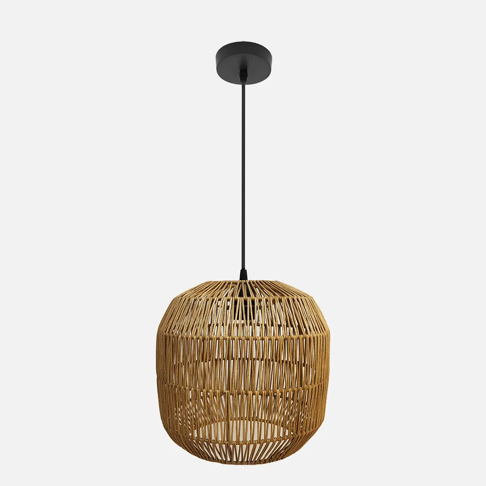 Colgante Fabio 1xe27 Negro/natural Regx33x33cm C/metal Y Rattan