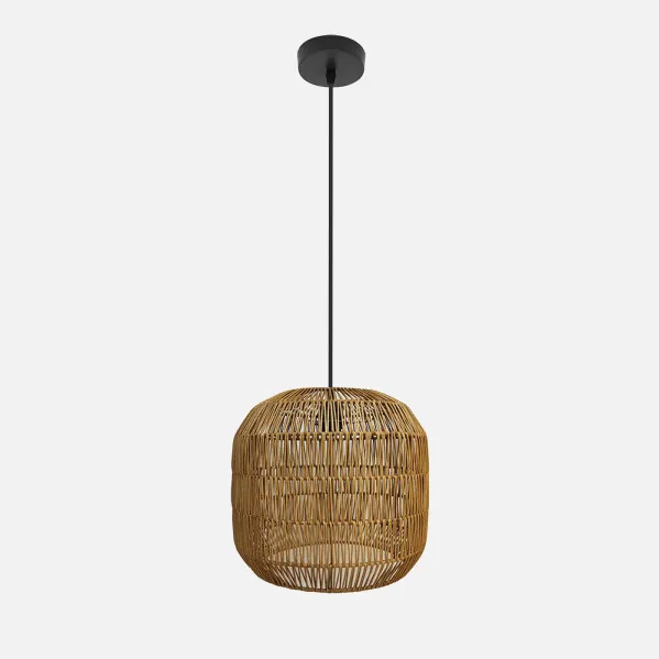 Colgante Fabio 1xe27 Negro/natural Regx28x28cm C/metal Y Rattan