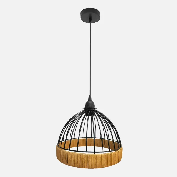 Pendant light Gaston 1xe27 Black/natural Regx25x25cm C/metal And Rattan