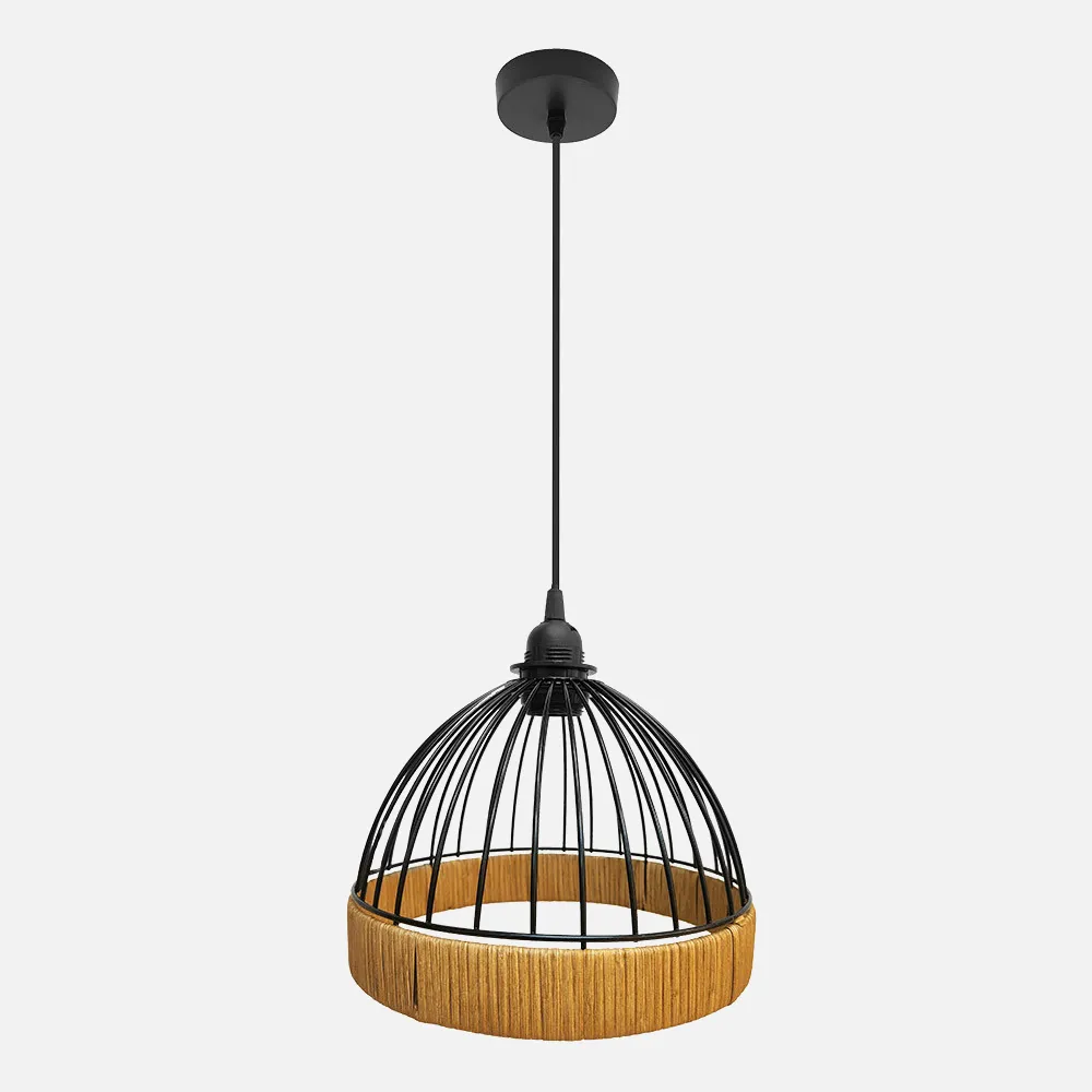 218392588 - Colgante Gaston 1xe27 Negro/natural Regx25x25cm C/metal Y Rattan
