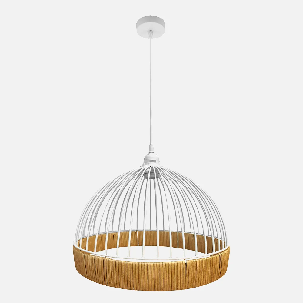 218393668 - Colgante Gaston 1xe27 Blanco/natural Regx36x36cm C/metal Y Rattan