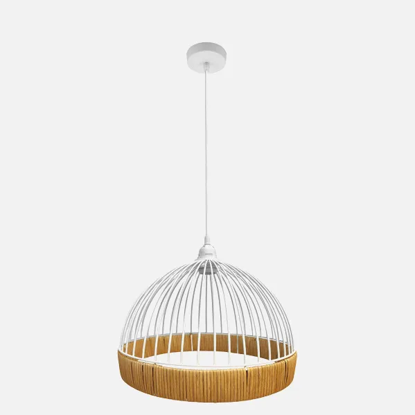 Pendant light Gaston 1xe27 White/natural Regx30x30cm C/metal And Rattan