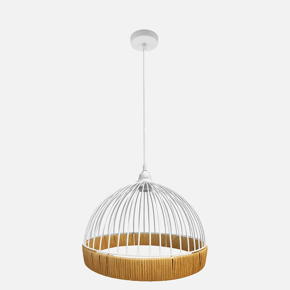 218393068 - Colgante Gaston 1xe27 Blanco/natural Regx30x30cm C/metal Y Rattan