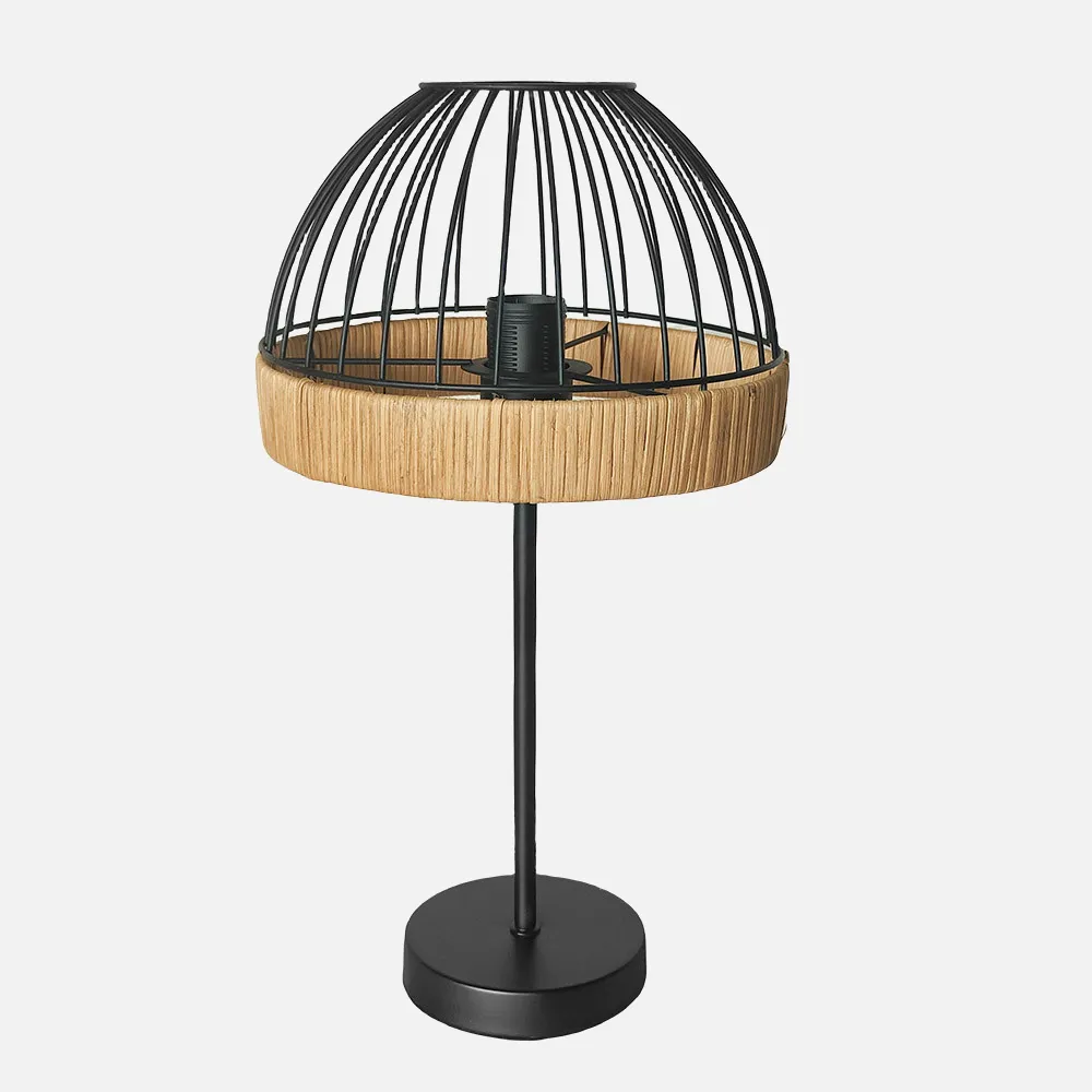 218371088 - Table lamp Gaston 1xe27 Black/natural 46x25x25cm C/metal And Rattan