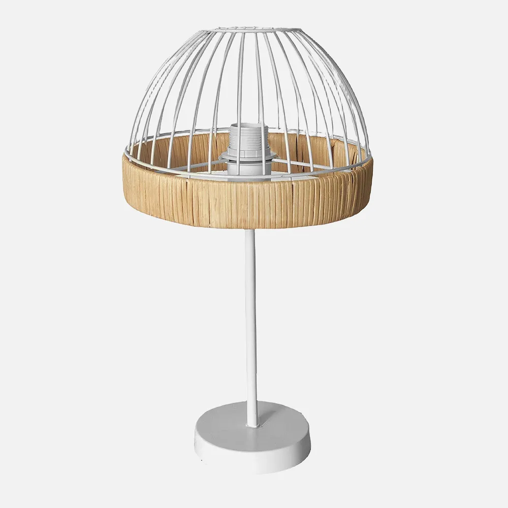 218371068 - Sobremesa Gaston 1xe27 Blanco/natural 46x25x25cm C/metal Y Rattan