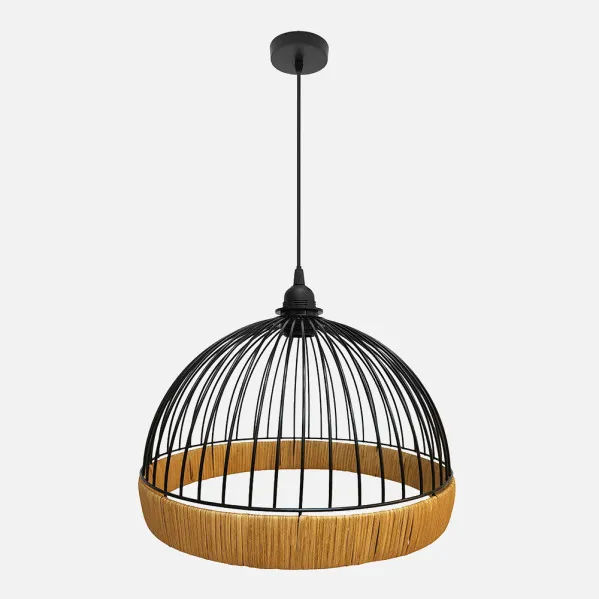 Pendant light Gaston 1xe27 Black/natural Regx36x36cm C/metal And Rattan