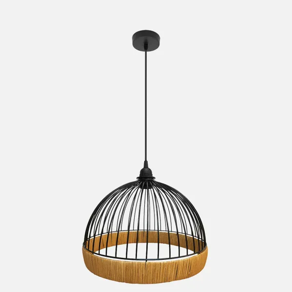 Pendant light Gaston 1xe27 Black/natural Regx30x30cm C/metal And Rattan