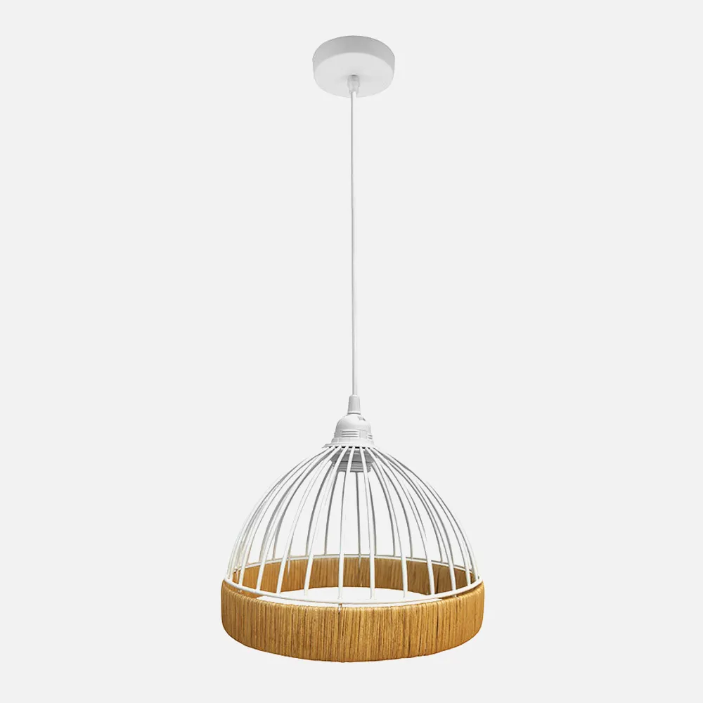 218392568 - Colgante Gaston 1xe27 Blanco/natural Regx25x25cm C/metal Y Rattan