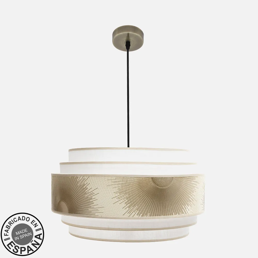227895014 - Colgante Nepal 5P 3xe27 Cuero/blanco/oro Regx50x50cm