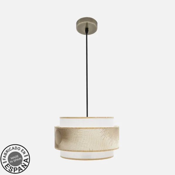 Colgante Nepal 3P 1xe27 Cuero/blanco/oro Regx30x30cm