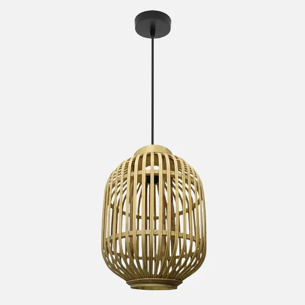 Colgante Diezma Negro/bambu Natural 1xe27 Regx28x 28 Cm