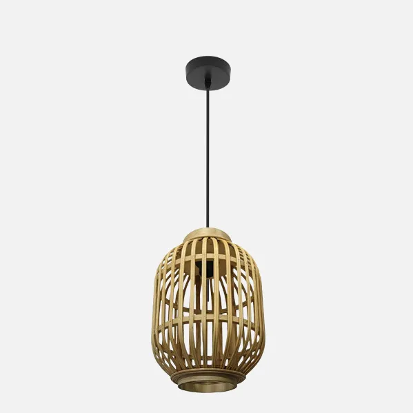 Pendant light Diezma Black/Natural bamboo 1xe27 Regx24x 24 Cm