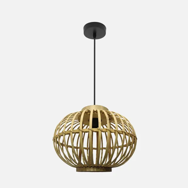 Colgante Guijo Negro/bambu Natural 1xe27 Regx37x37 Cm