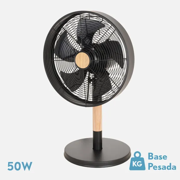 Ventilador Sobremesa Falcon Negro/haya 3vel.45w 5 Asp. Oscilante Y Rotatorio 59x35x28cm
