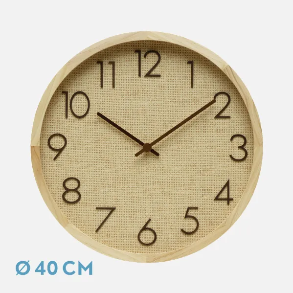 Wall Clock Grenoble Beech/Natural Raffia 40x40x4,5cm Continuous Movement