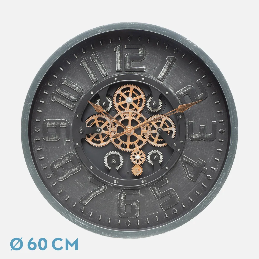 Reloj De Pared Albox Negro 60x60x7cm Engranajes Con Movimiento