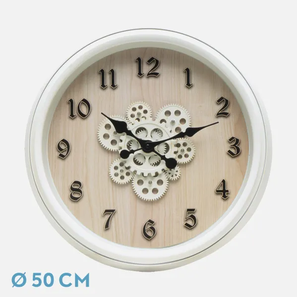 Reloj De Pared Berrocal Blanco/Haya 50x50x6cm Engranajes Con Movimiento