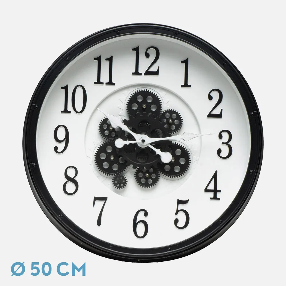 219615026 - Reloj De Pared Berrocal Negro/blanco 50x50x6cm Engranajes Con Movimiento