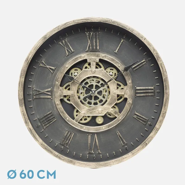 Reloj De Pared Adamuz Negro/oro 60x60x7cm Engranajes Con Movimiento