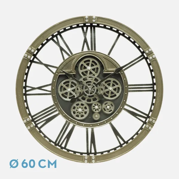 Reloj De Pared Agron Cuero 60x60x7cm Engranajes Con Movimiento