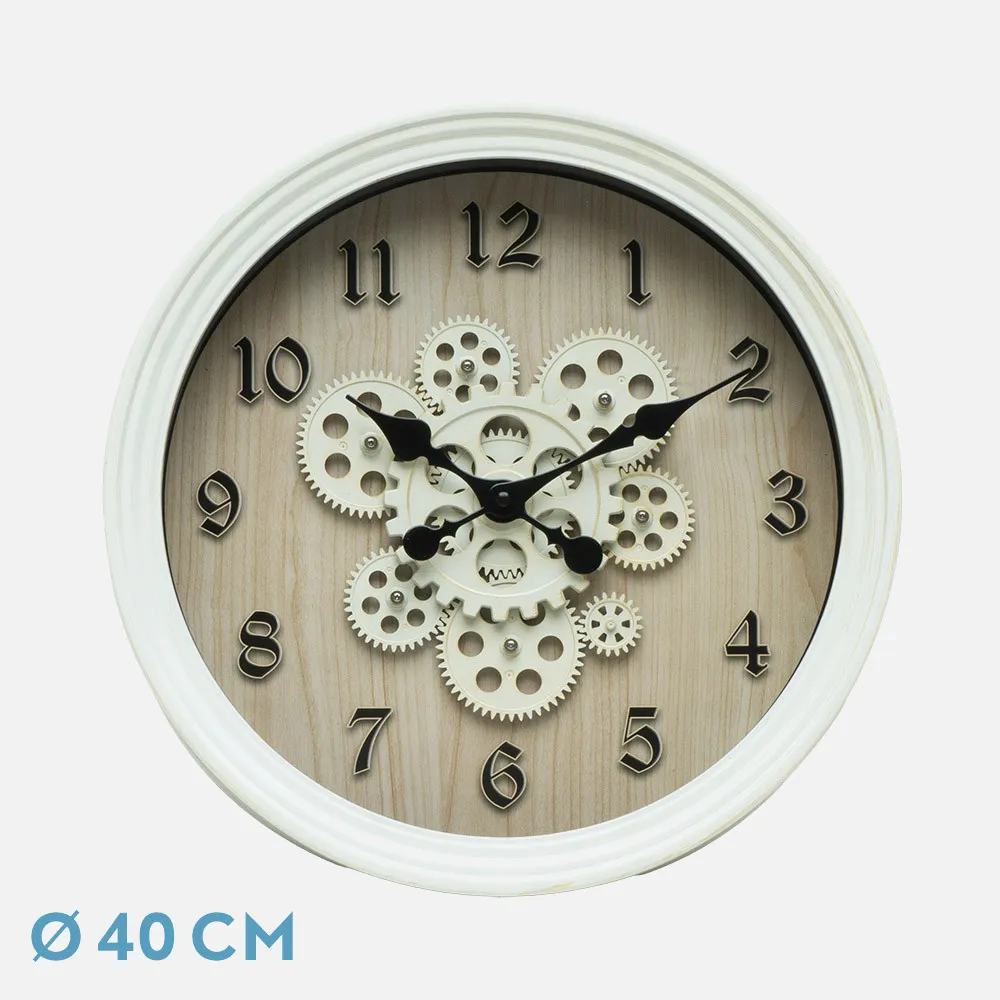 Reloj De Pared Coripe Blanco/Haya 40x40x7cm Engranajes Con Movimiento